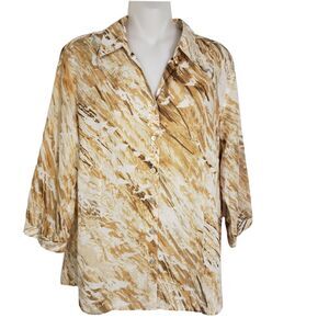 Coldwater Creek Womens Blouse Size PL 14-16 Multicolor Printed Button Up No Iron